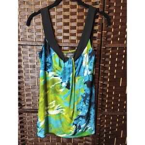 IZ Byer Womens‎ Small Sleeveless Colorful Abstract Blue Green Fitted Hem Top Y2k